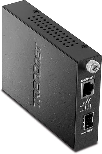 TRENDnet 100/1000Base-T to SFP Fiber Media Converter, Fiber to Ethernet Converter, 1 x 10/100/1000Base-T RJ-45 Port,1 x Mini-GBIC Slot, Lifetime Protection, Black, TFC-1000MGA