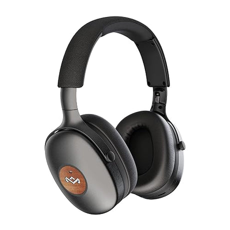 House of Marley Positive Vibration XL ANC: Noise Cancelling Over-Ear Headphones with Microphone, Wireless Bluetooth Connectivity, and 26 Hours of Playtime Signature Black Active Noise Cancelling