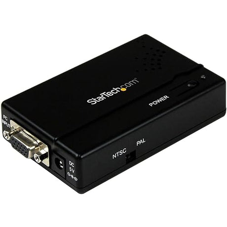 StarTech.com High Resolution VGA to Composite (RCA) or S-Video Converter - PC to TV Video Adapter - 1600x1200 RGB to TV (VGA2VID), 0.7"x2.5"x3.9", Black Composite / S-Video