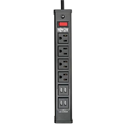 Y417U Tripp Lite 4 Outlet Surge Protector Power Strip, 6ft Cord, 450 Joules, 4 USB Charging Ports, Led, 10K Insurance (TLM446USBB), 14.25in. X 4.75in. X 2.00in