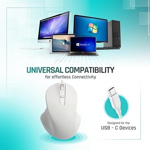 Matias Premium Wired USB-C PBT Computer Mouse - High Precision, Ergonomic Design - Left Right Hand Use - Home and Office Use - Compatible for PC, MacBook, Chromebook, Laptop, Desktop - (White)