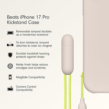 Beats iPhone 17 Pro Kickstand Case with MagSafe & Camera Control, Built in Stand & Lanyard, Matte Finish with Microfibre Lining – Lime Stone iPhone 17 Pro Kickstand Lime Stone
