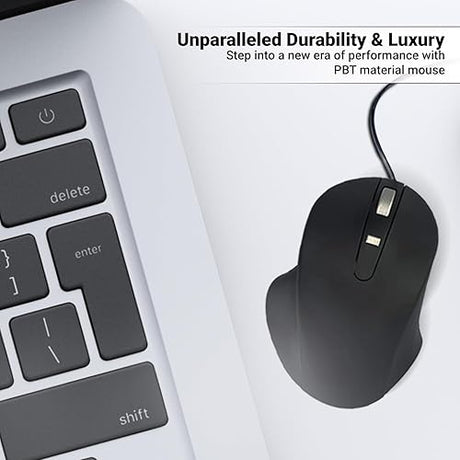 Matias Wired USB-A PBT Premium Computer Mouse, Proven Performance, Ergonomic Mouse, Left Right Hand Use, Home and Office Use, Compatible for PC MacBook, Chromebook, Laptop, Desktop - (Black)
