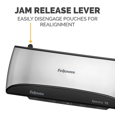 Fellowes Spectra 95 Laminator with Pouch Starter Kit, 4 Minute Warm-Up, 9.5” Throat, for Laminating Documents Up to 5-Mil
