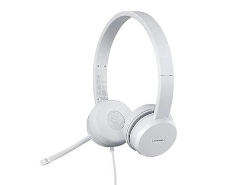 Lenovo 110 USB Stereo Headset, Noise Canceling, Adjustable Boom Mic for Right/Left Ear, Long Cable, Works with Chromebook, GXD1B67867, Silver,Grey USB Grey