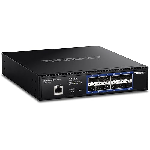 TRENDnet 12-Port 10G Layer 2 Managed SFP+ Switch, TL2-F7120, 12 x 10G SFP+ Ports, 240Gbps Switching Capacity, Supports 10GBASE-X / 1000BASE-FX SFP Fiber Modules, Lifetime Protection, Black Layer 2 Switch