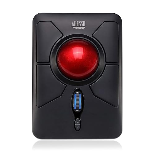 Adesso T50 Wireless Ergonomic Finger Trackball Mouse, 50.8mm Index Finger Trackball, Programmable 7 Button Design, 5 Adjustable DPI Switch, for Left and Right Hand, Compatible with PC, Laptop - Black