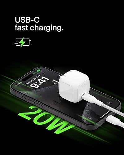 Belkin BoostCharge 20W Cubic Wall Charger, USB-C Power Delivery Fast Charging for Apple iPhone 16, 16 Plus, 16 Pro, 16 Pro Max, 15, 15 Pro, 15 Pro Max, Samsung Galaxy S24, iPad, AirPods & More - White