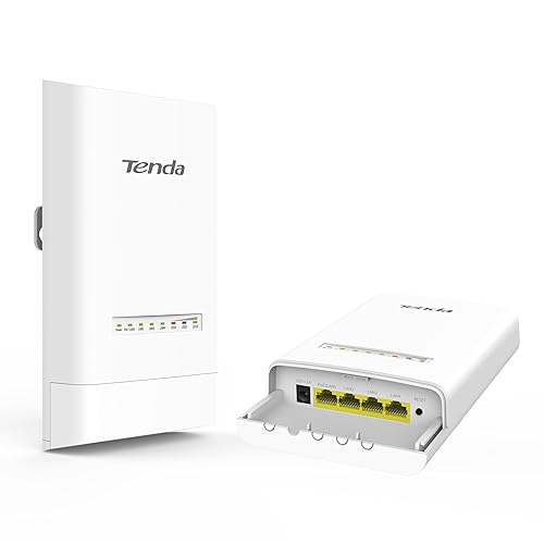 Tenda OS3 Wireless Bridge,5km+ PtP Point to Point Wireless Bridge Outdoor,5.8GHz AC867 CPE (2 Pack),12dBi Antennas,4 Fast Ethernet LAN Ports,Passive PoE Powered,IP65 Weatherproof,Plug&Play