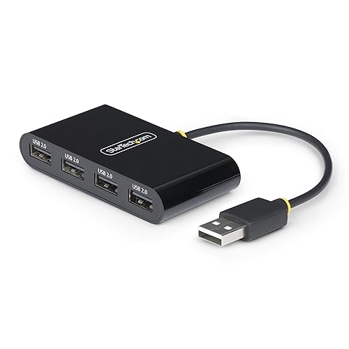 StarTech.com 4-Port USB 2.0 Hub, USB Bus Powered, Small Travel Mini USB Hub, Multi-Port USB 2.0 Splitter, Portable USB Hub