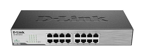 D-Link 16-Port Fast Ethernet Unmanaged Desktop/Rackmount Switch, Plug and play, Rugged Metal Housing, IEEE 802. 3az Energy Efficient Ethernet (EEE) (DSS-16+) , Black Metal 16-Port Fast Ethernet
