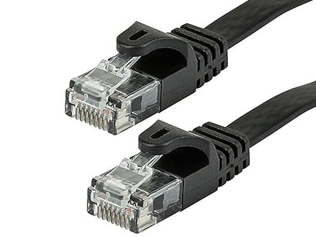 Monoprice Cat5e Ethernet Patch Cable - Flat, Snagless RJ45, Flexboot, 30AWG Stranded Pure Bare Copper Wire, 350Mhz, UTP, 7 Feet, Black 1 Count (Pack of 1)