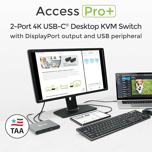 IOGEAR Access Pro Plus 2-Port USB-C Desktop KVM Switch, 4X USB Hub, DP Output in 4K 60Hz, DP 1.4 Alt Mode, Switch between 2 devices. Switch between Android Tablet or Apple iPad, PC and Mac, GCS1602CC