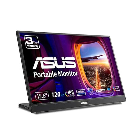 ASUS ZenScreen 16” 16:10 Portable Monitor (MB16QHG) - WQXGA (2560 x 1600), IPS, 120Hz, 100% DCI-P3, Eye Care, L-Shaped Kickstand, Tripod Mountable, USB-C, HDMI, DisplayHDR™ 400, 3-Year Warranty