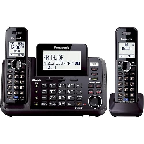 Panasonic 2-Line Cordless Phone System with 2 Handsets - Answering Machine, Link2Cell, 3-Way Conference, Call Block, Long Range DECT 6.0, Bluetooth - KX-TG9542B (Black) 2 Handsets Cordless+Link2Cell Phone