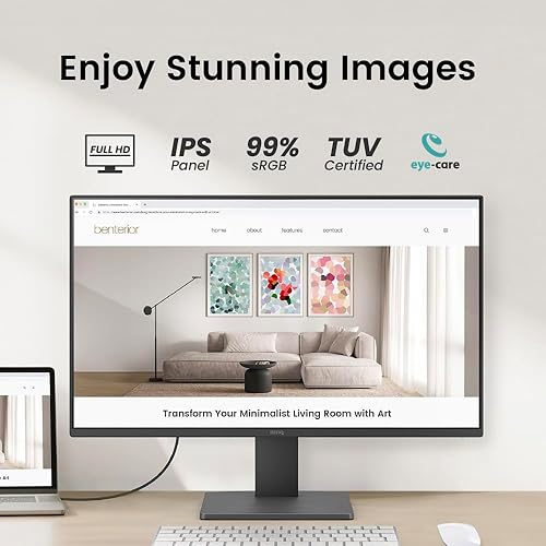 BenQ GW2491 23.8” 1080p FHD 100Hz IPS Eye-Care Monitor, HDMI, DisplayPort, 1080x1920, Ultra Slim Bezel, TUV-Certified, Flicker-Free, Low Blue Light Plus, Eye-CareU