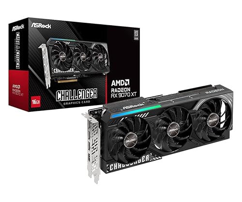 ASRock Radeon RX 9070 XT Challenger 16GB OC Graphics Card - AMD RDNA 4 Architecture, 2970 MHz Boost Clock, 16GB GDDR6, PCIe 5.0, DisplayPort 2.1a, HDMI 2.1b, Triple Fan Cooling 800W