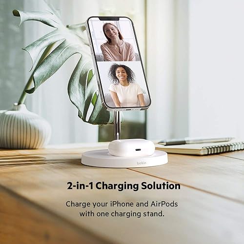Belkin MagSafe 2-in-1 Wireless Charger, 15W Fast Charging iPhone Charger Stand for iPhone 13, 12, Pro, Pro Max, Mini, AirPods