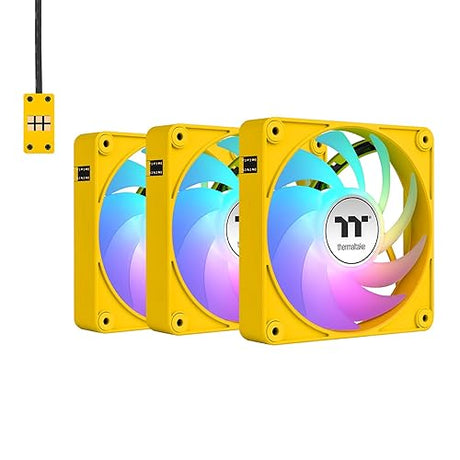 Thermaltake CT140 EX ARGB Sync PC Cooling Fan 3 Pack, PWM 500~1800 RPM, 5V Motherboard Sync, 16.8 Million Colors 9 LEDs, MagForce 2.0 Connectors, Hydraulic Bearing, Bumblebee, CL-F217-PL14GS-A