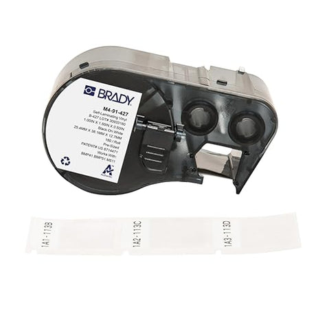 Brady Self-Laminating Vinyl Pre-Sized Labels for Label Printer BMP41/BMP51/BMP53/M511-180 Self Adhesive Printer Labels - Black on White, Transparent (25,40 mm (W) x 38,10 mm (H)) - M4-91-427