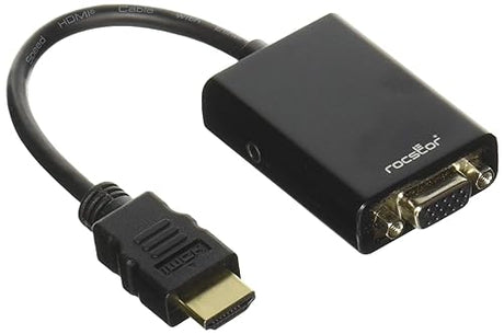 Rocstor Y10C120-B1 HDMI to VGA Adapter Converter M/F - 6”- for Ultrabook, Laptop, Monitor, Projectors, PC - 1920x1080-1 x HDMI Male Digital Audio/Video - 1 x HD-15 Female VGA, Black