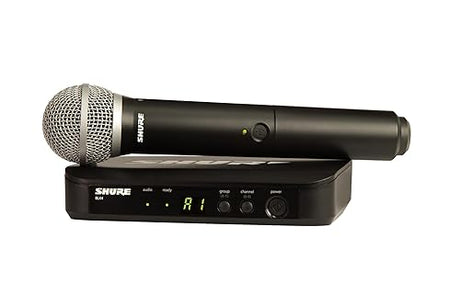 Shure BLX24/PG58 UHF Wireless Microphone System - Perfect for Church, Karaoke, Vocals - 14-Hour Battery Life, 100m Range | Includes PG58 Handheld Vocal Mic, Single Channel Receiver | J11 Band Full System J11 Band (596-616 MHz)