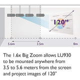 BenQ LU930 WUXGA DLP Lamp-Free Laser Projector, 5000 ANSI Lumens, Color Accurate, Maintenance-Free, 24/7 Operation, Lens Shift, 20,000 hour laser life, Network control, HDMI