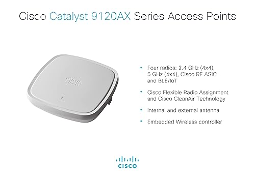 Cisco Catalyst 9120AXE-B Wireless Access Point, Wi-Fi 6, 4x4 Dual 5GHz Radio, MU-MIMO, CleanAir with Cisco RF ASIC, PoE, External Antenna, (C9120AXE-B)