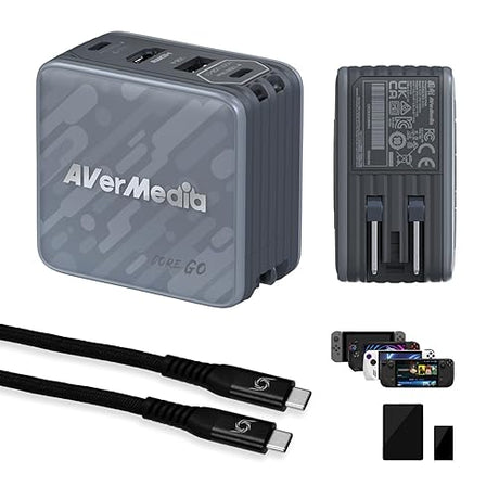 AVerMedia Portable Charger for Nintendo Switch, Steam Deck Dock, 100W GaN Fast Charging USB C Hub, TV Docking Station with 4K60 HDMI, Compatible with iPhone, iPad, Laptop, PC, Gaming Accessories Core Go - Black