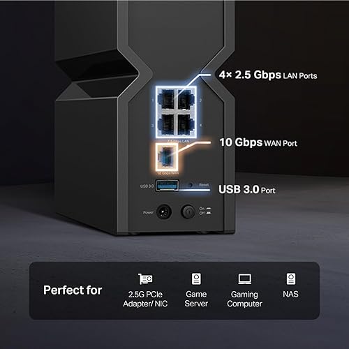 TP-Link Tri-Band BE9700 WiFi 7 Router (Archer BE550 Pro)- 1 × 10G + 4 × 2.5G, USB 3.0, 6 Internal Antennas, VPN Clients & Server 6GHz Band, Easy-Mesh, HomeShield, MLO, Private IOT Wi-Fi 7 | BE9700 Tri-Band w/1 × 10G + 4 × 2.5G Ports