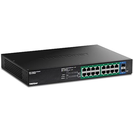 TRENDnet 18-Port Gigabit EdgeSmart PoE+ Switch, TPE TG182ES, 240W PoE Power Budget, 16 x Gigabit PoE+ Ports, 2 x Gigabit SFP Ports, Managed Network Ethernet Switch, Lifetime Protection, Black