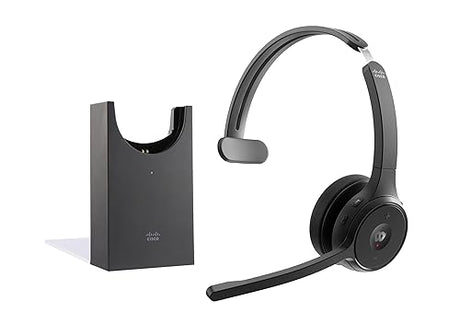 Cisco Headset 721, Wireless Single On-Ear Bluetooth Headphones, Webex Button, USB-A HD Bluetooth Adapter, Soft Case, Charging Stand, Carbon Black, 2-Year Limited Liability Warranty(HS-WL-721-BUNAS-C)