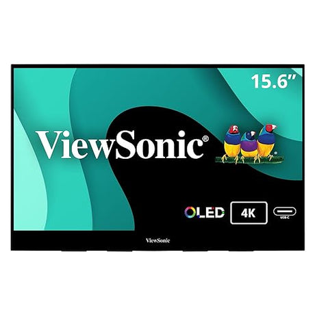 ViewSonic VX1655-4K-OLED 15.6 Inch 4K UHD Portable OLED Monitor with 2 Way Powered 60W USB C, Mini HDMI, Dual Speakers, and Built in Stand with Smart Cover