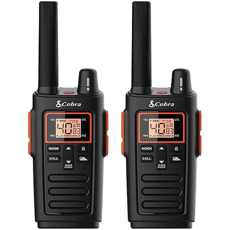 Cobra RX380 Walkie Talkies - Rechargeable, 40 Preset Channels, Long Range 32-Mile Two-Way Radio Set (2-Pack), Black