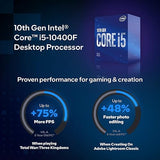 Intel Core i5-10400F Desktop Processor 6 Cores up to 4.3 GHz Without Processor Graphics LGA1200 (Intel 400 Series chipset) 65W, Model Number: BX8070110400F