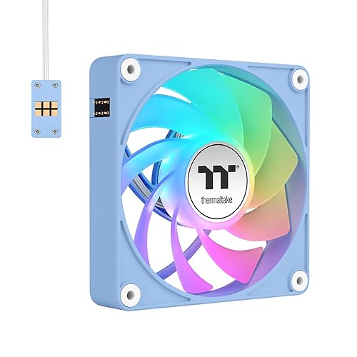Thermaltake CT140 EX ARGB Reverse PC Cooling Fan HydrangeaBlue 3-Fan Pack, Magnetic Connection, 5V Motherboard Sync, 16.8 Million Colors 9 Addressable LEDs,140 mm Case/Radiator Fan,CL-F199-PL14BU-A