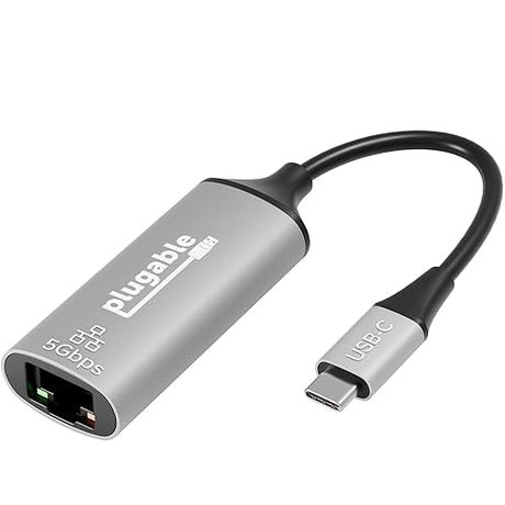 Plugable 5Gbps USB-C Ethernet Adapter | 5000Mbps Wired Network for Windows, macOS, and ChromeOS Laptops and Desktops | Realtek RTL8157 | Supports CAT6, CAT6a and CAT7 Cables (USBC-E5000)
