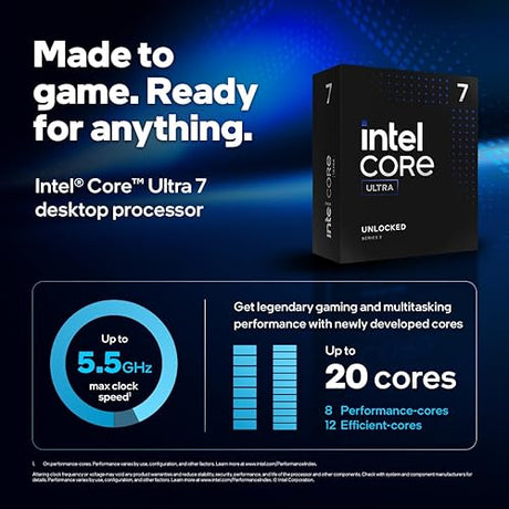 Intel® Core™ Ultra 7 Desktop Processor 265K 20 cores (8 P-cores + 12 E-cores) up to 5.5 GHz