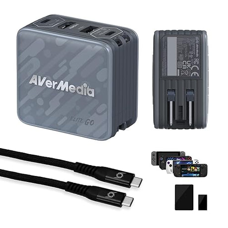 AVerMedia Capture Card for Streaming, 1080p60 HDMI, Portable Charger for Nintendo Switch, 100W GaN Fast Charging USB C Hub, TV Docking Station with 4K60 HDMI, Compatible with iPhone, iPad, Laptop, PC