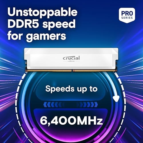 Crucial Pro DDR5 RAM 64GB Kit (2x32GB) 6000MHz CL40, Overclocking Desktop Gaming Memory, Intel XMP 3.0 & AMD Expo Compatible – White CP2K32G60C40U5W