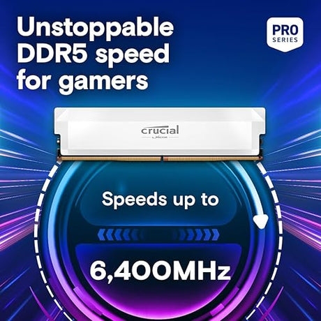 Crucial Pro DDR5 RAM 64GB Kit (2x32GB) 6000MHz CL40, Overclocking Desktop Gaming Memory, Intel XMP 3.0 & AMD Expo Compatible – White CP2K32G60C40U5W