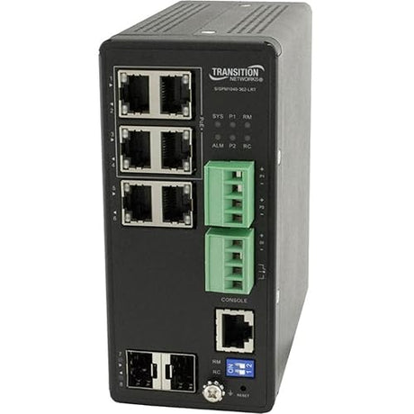 Transition Hardened SISPM1040-362-LRT - Switch - managed - 6 x 10/100/1000 (4 PoE+) + 2 x Gigabit SFP - DIN rail mountable, wall-mountable - PoE+ (120 W) - DC power