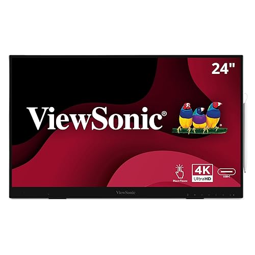 ViewSonic ID2456-4K 24 Inch 4K UHD Touch Display Tablet with PCAP 10 Point Touch, Active Stylus, Built-in Kickstand, USB Hub, HDMI, DisplayPort, and USB C Inputs
