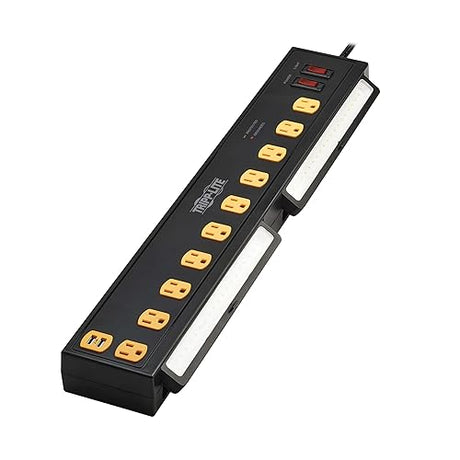 Tripp Lite Heavy Duty Surge Protector Power Strip with Work Lights, 10-Outlets for Industrial & Garage, 2 USB Ports, 6ft Power Cord, 4500 Joules, 150,000 Insurance (TLP1006USB)