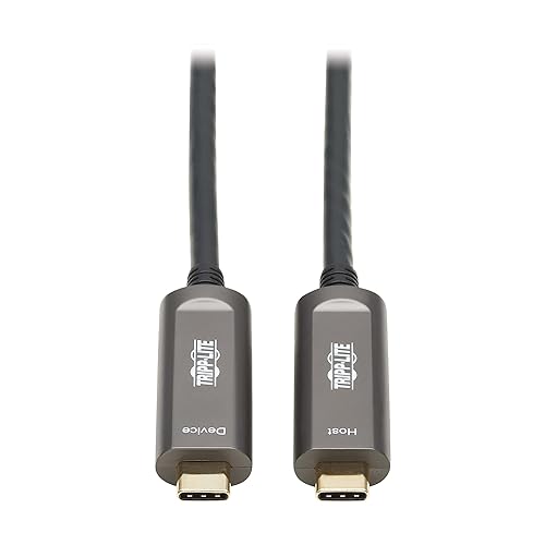 Tripp Lite USB-C Fiber (10 Gbps) Data Cable, Backward Compatible USB 3.2 Active Optical Cable, Male to Male, Plenum-Rated for Wall Installations, 49 Feet / 15 Meters, 3-Year Warranty (U420F-15M-D321)