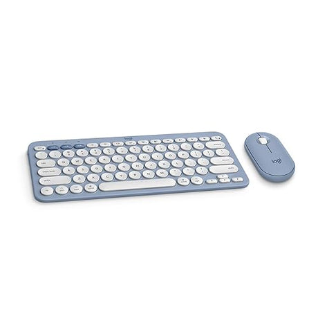 Logitech Pebble 2 Combo for Mac, Wireless Keyboard and Mouse, Slim, Quiet and Portable, Customizable, Bluetooth Mouse and Keyboard, Easy-Switch, for macOS, iPadOS - Tonal Blue Blue Combo