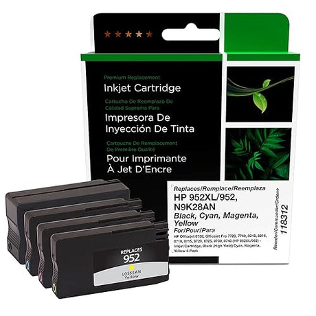 Remanufactured Ink Cartridges Replacement for HP N9K28AN (HP 952XL/952) | Black XL, Cyan, Magenta, Yellow 4 PK