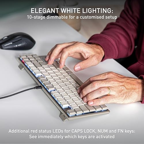 Cherry KC 500 MX LP Mechanical Low Profile Keyboard | Slim Design | White Lighting | PBT Key caps New MX LP 2.0 Switches (Gray, TKL)