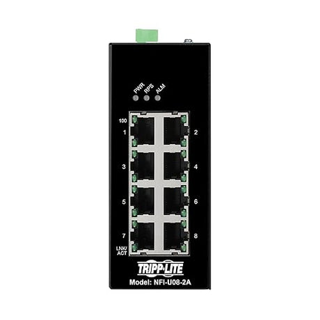 Tripp Lite 8-Port Industrial Ethernet Switch with Ethernet/IP Quality of Service (EIP QoS), 100 Mbps, Unmanaged, DIN Rail Mounting, -40° to 75°C Temperature Range, 3-Year Warranty (NFI-U08-2A) 8-Port Unmanaged EIP QoS