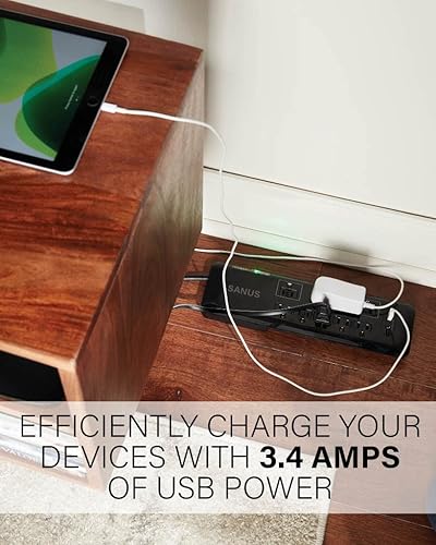SANUS Surge Protected Power Strip - 8 Outlets & 2 USB Ports